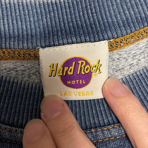 RARE Hard Rock HOTEL LAS VEGAS WASHED BLUE Crewneck Sweatshirt large - Picture 10 of 14